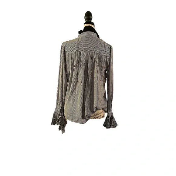 Hem & Thread NWT black and white button down tie bell sleeve size small shirt - Picture 4 of 10